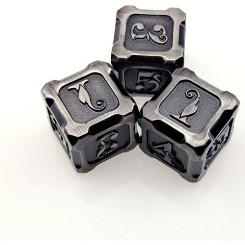 3 PCS Set 6 Sided Die Metal D6s Nickel for DnD Games