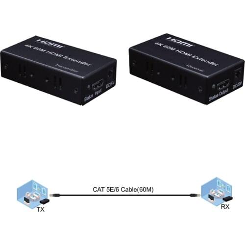 4K 60m HDMI Extender HDMI Transmitter Receiver over Cat 5e/6 RJ45 Ethernet V1.4 for HDTV PC etc