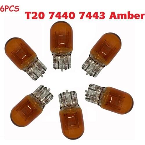 6pcs 7443 Amber W21W LED WY21W T20 7440 Turn signal Lights bulb halogen lamp Tail Brake Light bulbs 12V for Car Driving Lamp