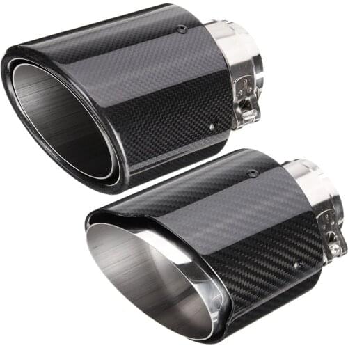 66mm to 114mm Auto Car Exhaust Tail Pipes Glossy Carbon Fiber Muffler Tip Tail End Universal Stainless Steel Straight Flange