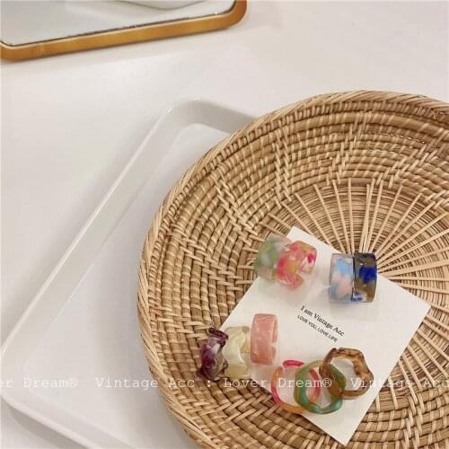 Acrylic Rings Pink Baby Blue Marble Print Round Wave Open Rings Trendy Geometry Hit Rings Girls Jewelry