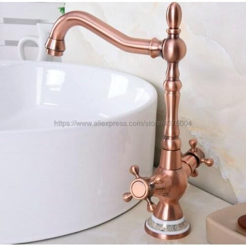 Antique Red Copper bathroom Faucet Sink hot and cold water Tap bath Basin Sink Mixer Double Handle Nnf621