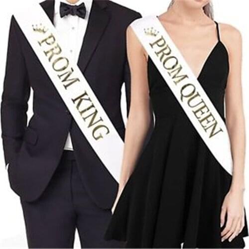 Black white prom king queen Satin Sash for men women Celebration Party Supplies Christmas