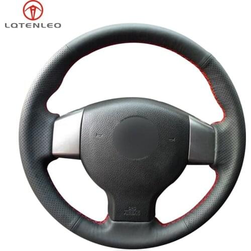 LQTENLEO Black Genuine Leather Steering Wheel Cover For Nissan Tiida 2004-2010 Versa Note 2007-2012 Livina 2006-2012