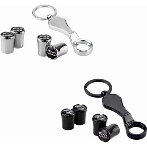 Car Tire Valve Stem Caps Wheel Wrench Keychain for Fiat Logo 500 500c Punto Stilo Siena Aegea Doblo Auto Exterior Accessories