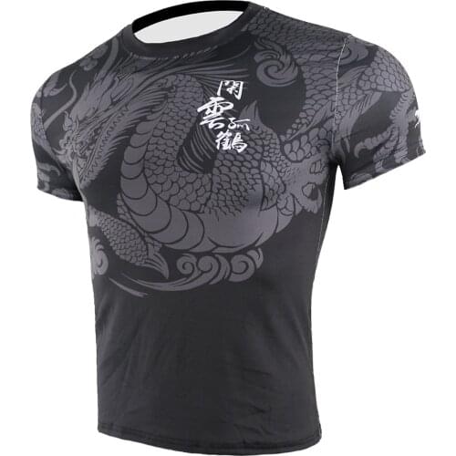 Black Dragon Crane Breathable Sport Running T-shirt Outdoor Sports Shirt Jogging Training Clothing Gym Fitness Workout Shirt men
