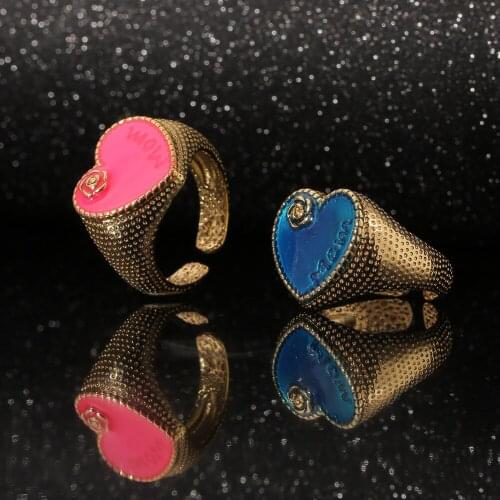 Dainty Love Heart Rose Mom Finger Rings Punk Adjustable Neon Enamel Open Ring For MothersBirthday Jewelry Gift