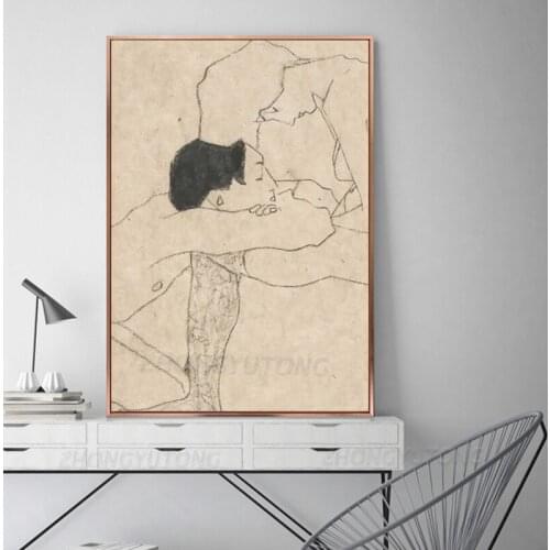 Egon Schiele "Lovers" canvas prints Home Decor Large Wall Pictures For Living Room Posters HD Canvas Paintings