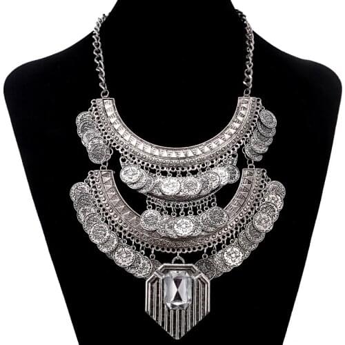 LOVBEAFAS Fashion Statement Maxi Necklace Collares Choker Collier Vintage Big Gem Inlaid Coin Multi Layer Necklace