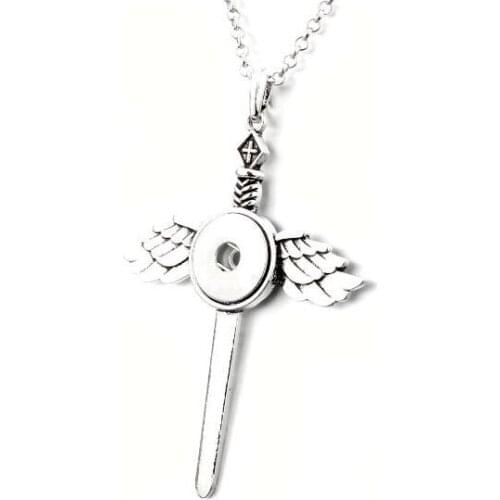 Fashion elegant Beauty Cross wings pendant snap necklace with chain fit 18mm snap buttons snap jewelry wholesale