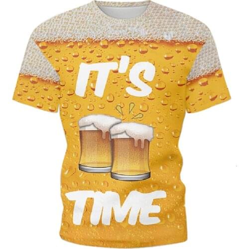 3D printing beer mens T-shirt round neck casual summer new style 2021 street mens and womens tops childrens parent-child sho