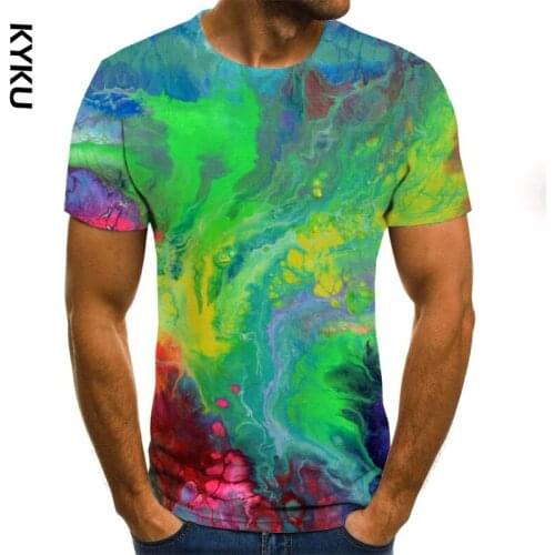 KYKU Mens summer streamer color pattern printing short sleeve round neck T-shirt fashion shirt