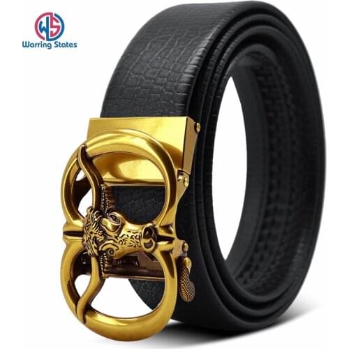 2019 Designer Belts High Quality Men Fashion Luxury Gold Bull Head Automatic Buckle Leather Waist Belt for Jeans Kemer