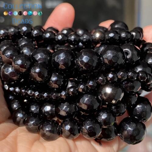Natural Faceted Black Agates Onyx Stone Loose Round Beads For Jewelry Making 4-12 MM DIY Bracelets Accessories Wholesale
