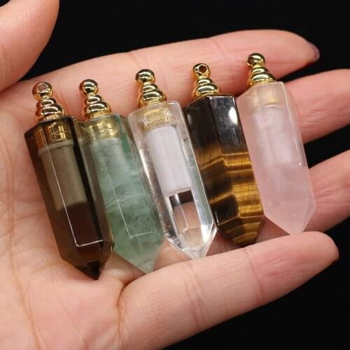 Natural Stone Perfume Bottle Pendant Crystal Pillar Essential Oil Diffuser Necklace Pendant Charm for Women Necklace Jewelry