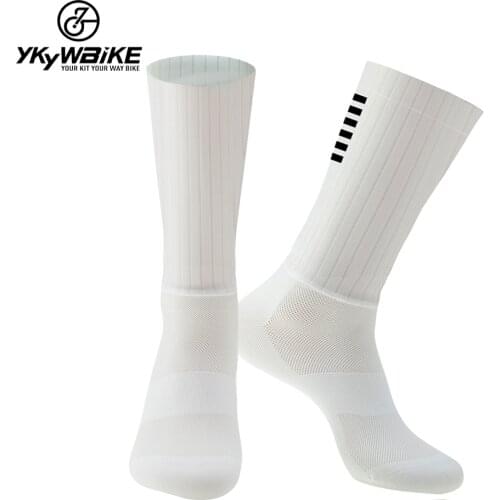 YKYWBIKE Anti Slip Silicone Aero Socks Whiteline Cycling Socks Men Bicycle Sport Running Bike Socks