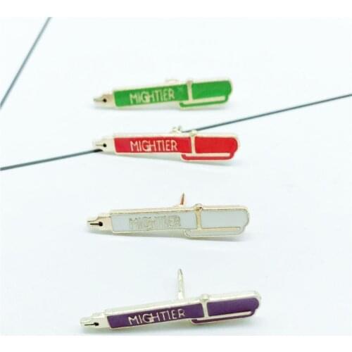 New fashion four colors MIGHTIER ballpoint pen badge brooch creative simple shirt backpack jewelry friends brooch gift