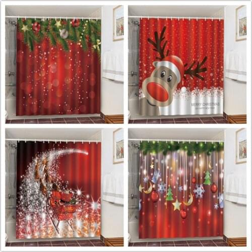 New Year Bathroom Shower Curtains Snowflake Moon Decorative Pendant Printed Merry Christmas Living Room Home Decoration Curtain