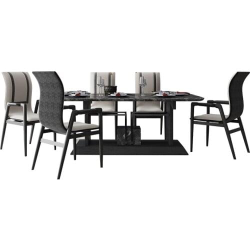 New Chinese solid wood long table modern light luxury household high-end marble table chair combination furniture