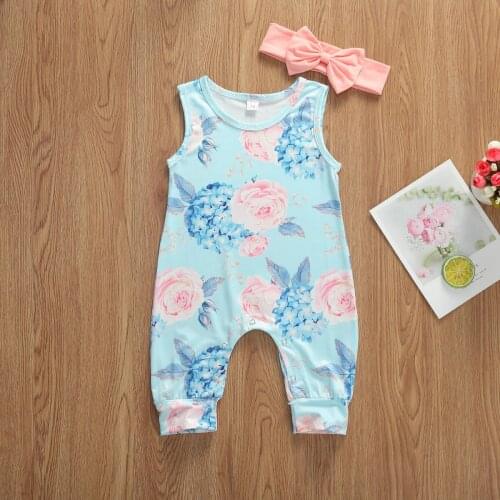 Pudcoco Newborn Baby Girl Clothes Sleeveless Flower Print Cotton Romper Jumpsuit Headband 2Pcs Outfits Sunsuit Playsuit Clothes