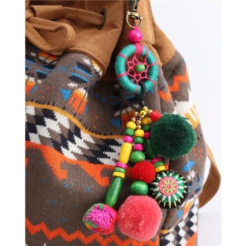 RE Boho handmade jewelry car bag purse pendant beaded tassel keychain dream catcher pompon key chains women charms H40