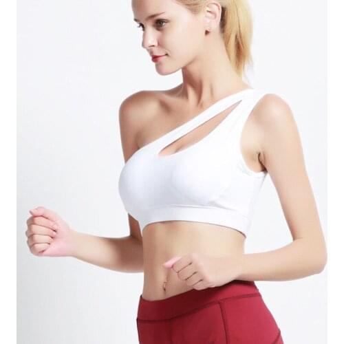 Sexy One Shoulder Solid Sports Bra Women Fitness Yoga Bras Gym Padded Sport Tops Athletic Vest Running Push Up Brassieres