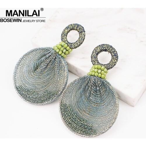 MANILAI Bohemia Resin Beads Drop Dangle Earrings Women Circular Silk Ribbon Elegant Statement Earrings Party Jewelry 5 Colors