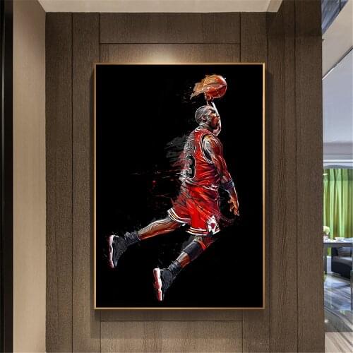 Sport Canvas Painting Abstract Art Painting Basketball Famous Poster Fly Basketball Wall Pictures for Living Room Bedroom Decor