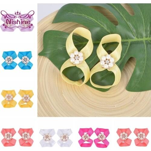 Shining Pearl Rhinestone Handmade Barefoot Sandals 7 Colors Newborn Baby Girls Beach Shoes Infant Photography Props Kids Gifts
