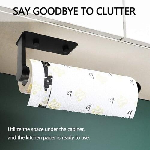 Under Cabinet Paper Towel Holder Black Paper Towel Holder Rust-Proof and Thickened Space Saving for Kitchen