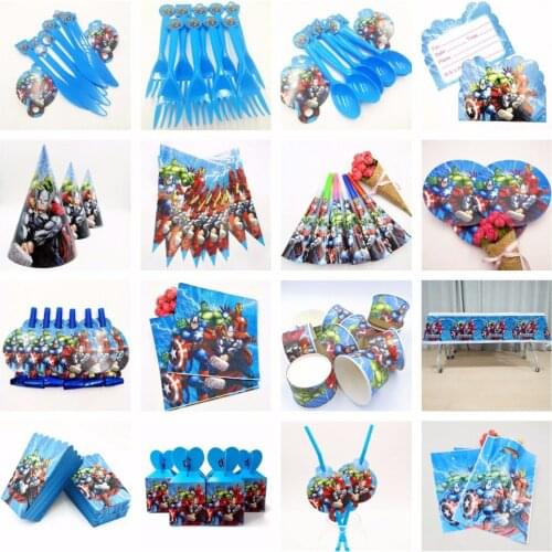 Party Avengers Birthday Decorations Supplies Kis Tablecloth Cup Plates Banner Disposable tableware Set Boy Baby Favors Superhero