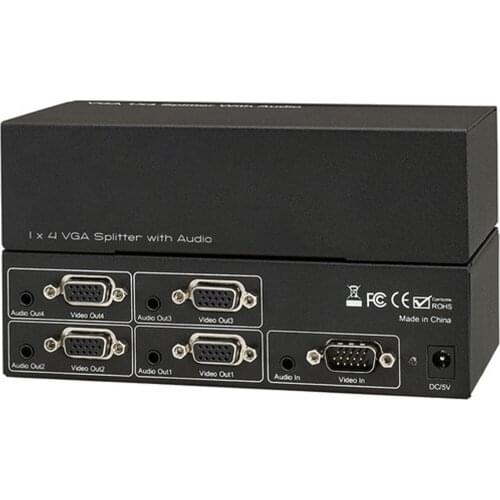 VGA 1x4 VGA Splitter with Audio VGA 1 in 4 out splitter up to 1080P for PC laptop projectors
