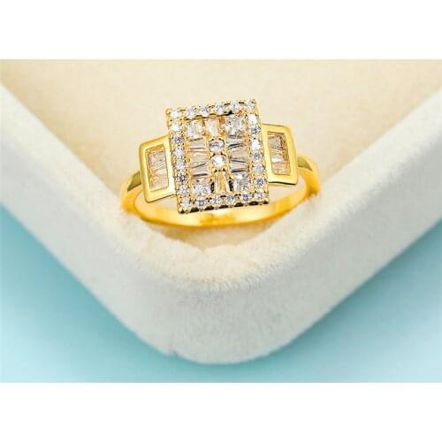 Vintage Female White Crystal Stone Ring Simple Gold Hollow Big Wedding Ring Charm Bridal Square Engagement Rings For Women