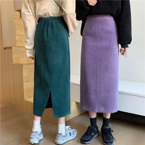 New Autumn Winter Vintage Fashion Preppy Style Punk Gothic Girls Harajuku High Waist Elegant Violet Long Skirt