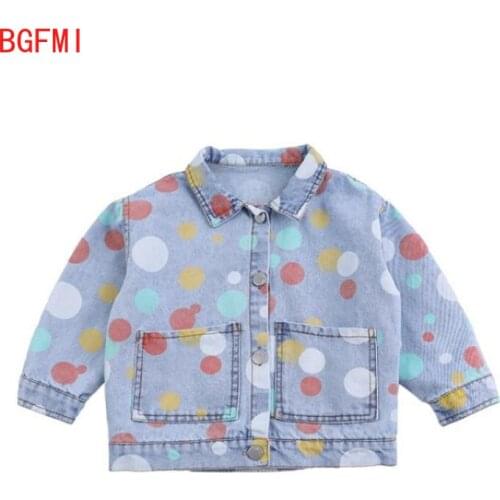 1-7T Kid Girls Denim Jacket Spring 2021 New Korean Baby Autumn Color Dot Denim Jacket Girl Loose Jacket Little Girls Clothing