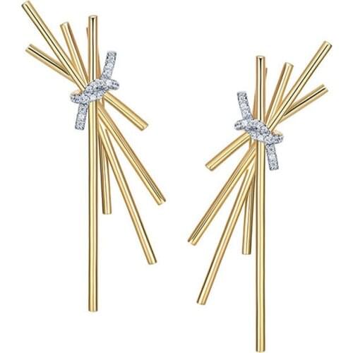 Fashion 925 Sterling Silver Gold Color Italian Pasta Design Earrings Micro Cubic Zirconia Spaghetti Earrings for Women