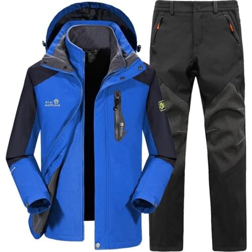 Winter Ski Suit Men Skiing and Snowboarding Sets Fleece Warm Waterproof Windproof Fleece Jacket+pant Male Outdoor Ski Suit