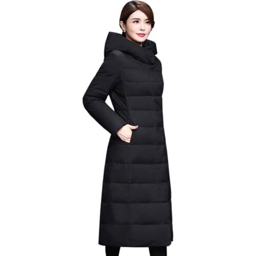 Winter new Hooded Long Down Jacket Women fashion Slim Warm Parkas black Thicken White duck down Coats women