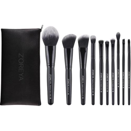 10pcs Classic Black Makeup Brushes Comfortable Synthetic Hair Make Up Brush Set Foundation Eye Shadow Cosmetics Tool
