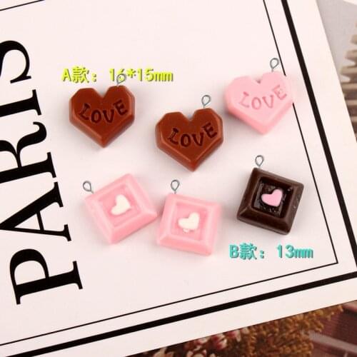 10pcs Simulated resin heart love chocolate charms diy pendants kawaii cabochon ornament trinket decoration craft jewelry making