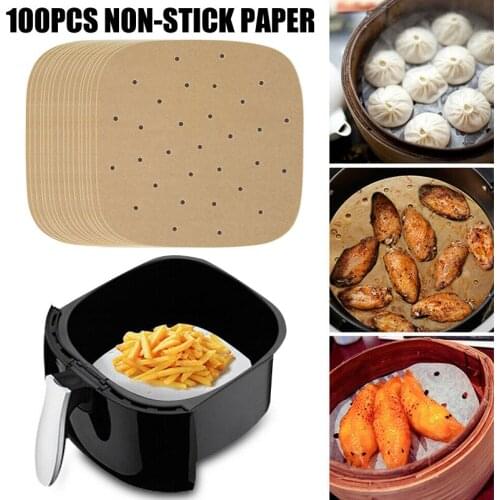100PCS 6.5/7/7.5/8/8.5/9/10 Inch Bamboo Steamer Paper Liner Perforated Fryer Liners Non-Stick CLH@8