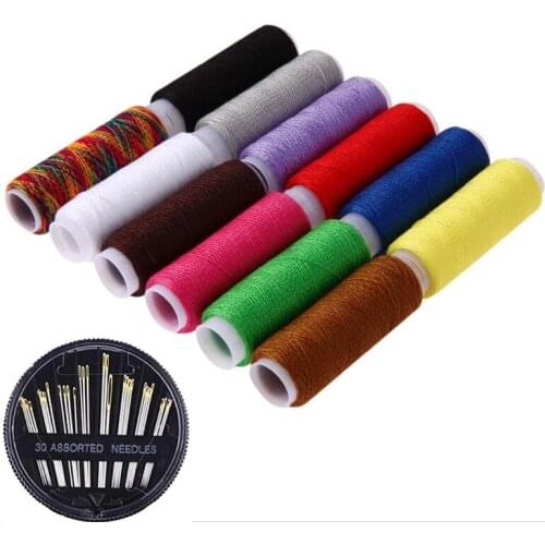 12Pcs Polyester Spools Sewing Threads with 30 Assorted Sewing Needles Hand Sewing Machine Yarn Knitting Threads DIY