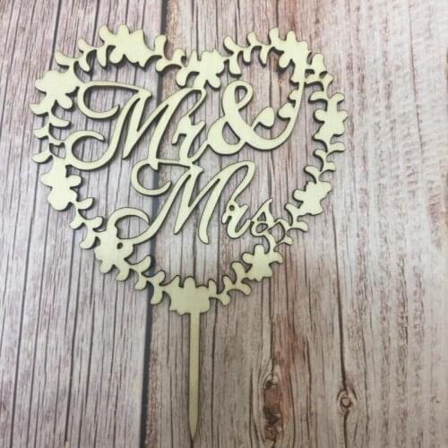 20pcs love heart shape wood mr and mrs cake topper wedding cake topper