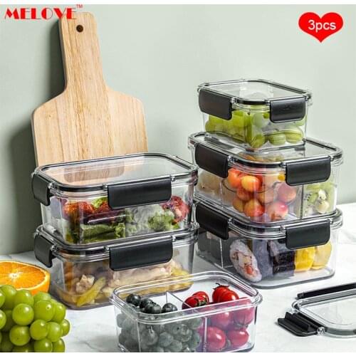 3 piece Kitchen Plastic Food Vegetable Storage with Airtight Lids Container Organizer Fridge Storage Box Food Containers
