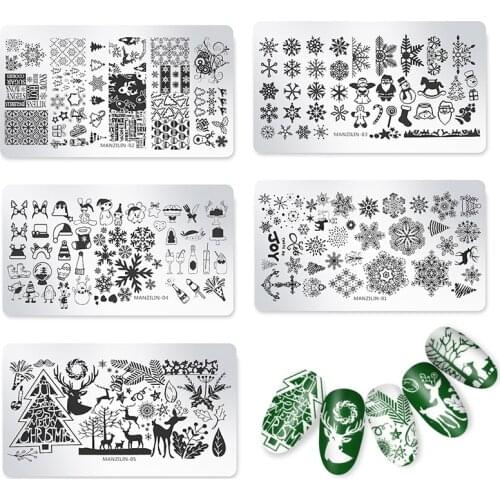 5 Colors 12*6cm Metal Nail Art Templates Nail Art Printing Template Christmas Style Printing Steel Plate Square Template Tool