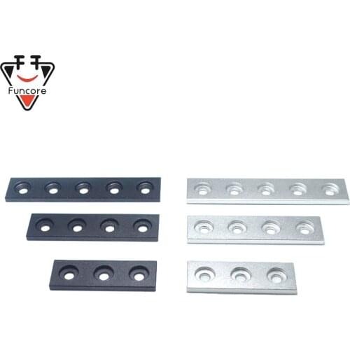 FUNCORE Black Silver Strip Plate Aluminum Connector Fastener 2020 3/4/5 Hole Angle Connector V Slot Profile Aluminum Mount Plate