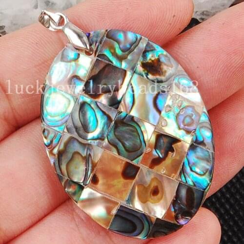 Free Shipping Women Fashion Jewelry 30x40mm New Zealand Blue Abalone Shell Oval Pendant Bead C3076
