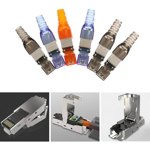 Tool-Free Shielded Crystal Head Ftp RJ45 Cat 7/Cat6A/Cat8 Termination Plug Cat7 Connector Cat6A Connectors Modular 22-26AWG
