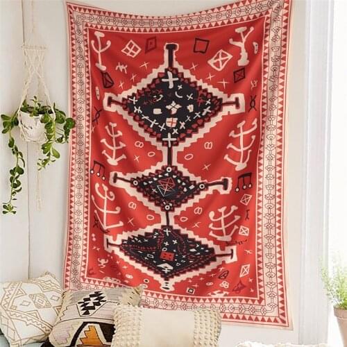 Bohemian Tapestry Wall Hanging Moroccan Red Totem Art Psychedelic Tapestry Wall Fabric Carpet Blanket Boho Decor Home Headboard