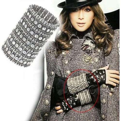 6 rows strands bangles Expandable bracelet Openable big fil Stretch multilayer Rhinestone Exaggeration club Party Cuff Crystal